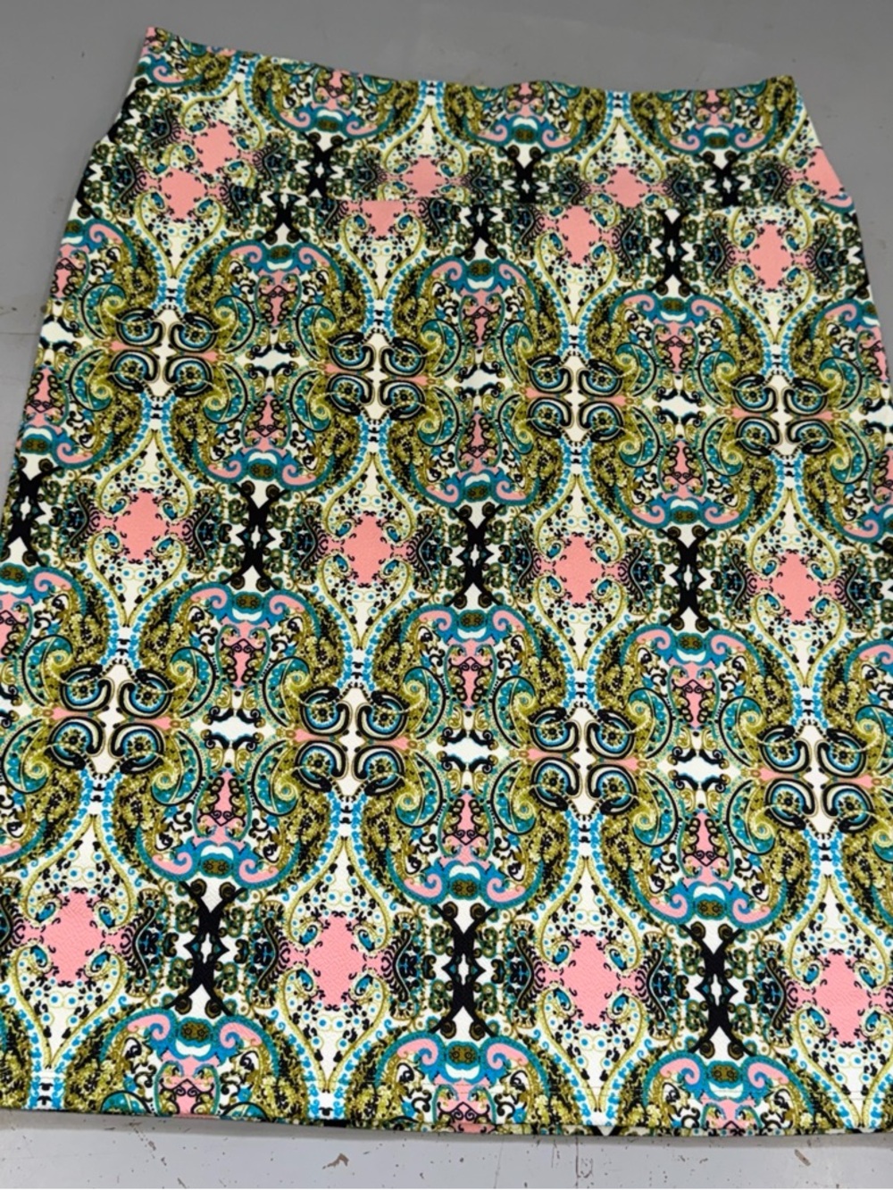 LuLaRoe Paisley Pencil Skirt in Pink, Teal & Gold